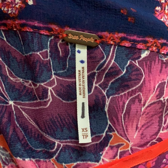 Free People Floral Blouse Orange/Pink/Purple Size XS NEW - Picture 6 of 7